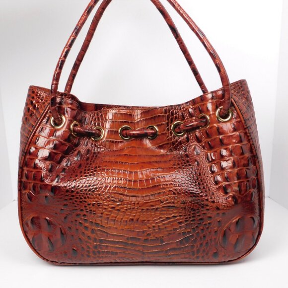 Brahmin Amy Croc Embossed Pecan Hobo/Shoulder Handbag (83125) - Picture 4 of 7